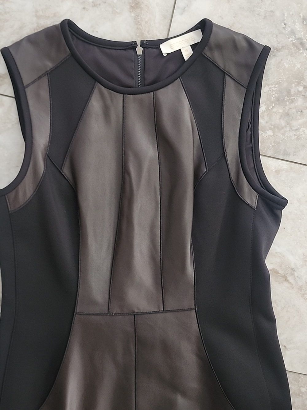 ETCETERA STRETCH REAL LEATHER PANELED & SCUBA FABRIC PENCIL SHEATH DRESS NWOT 6 - Picture 11 of 14